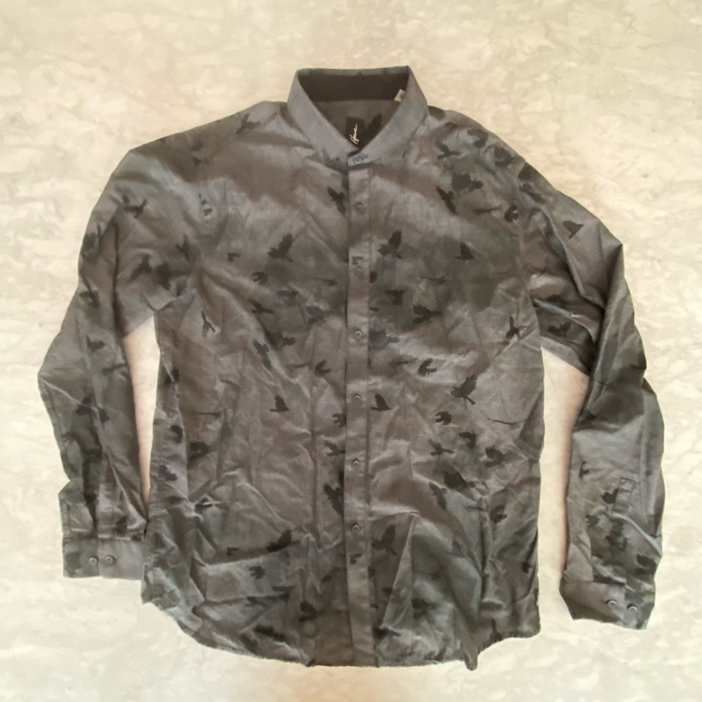 Howe Gray Casual Button Down Shirt with Bird Pattern